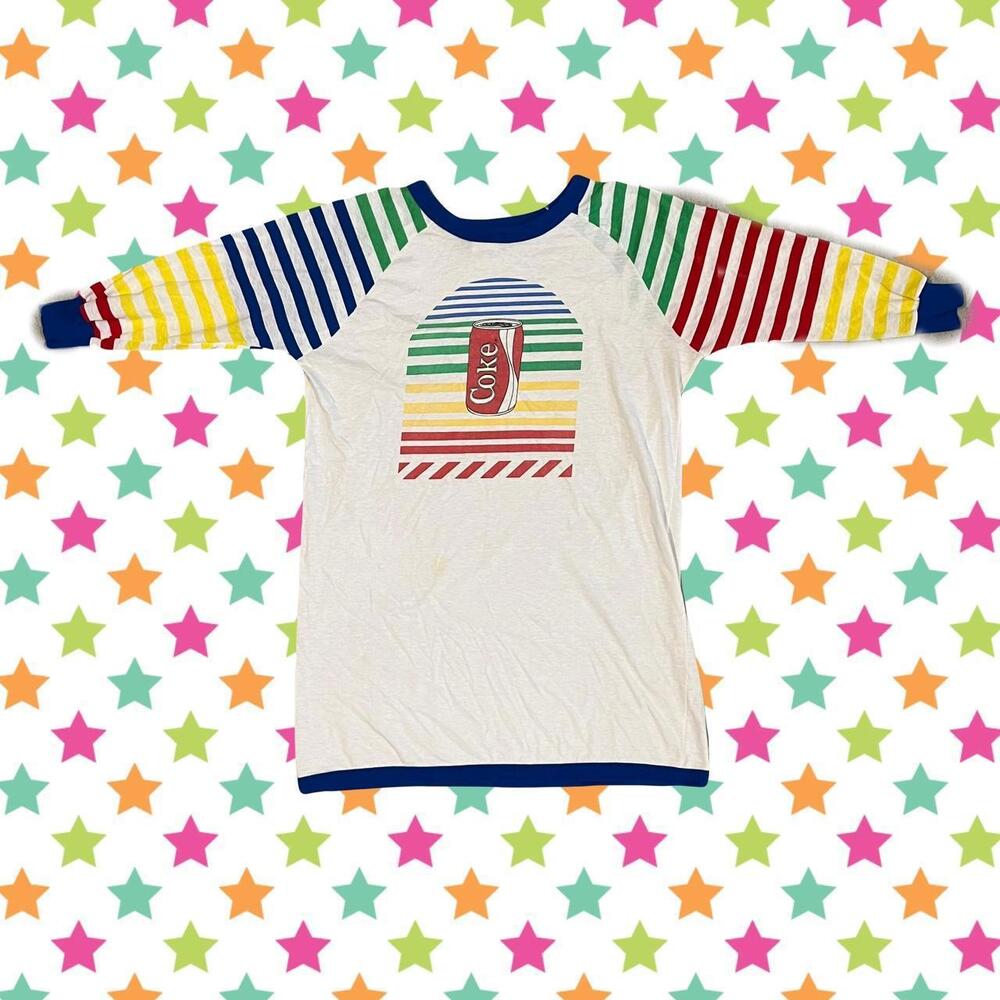 Vintage 80s Coca Cola coke sleepwear pajama colorful striped shirt